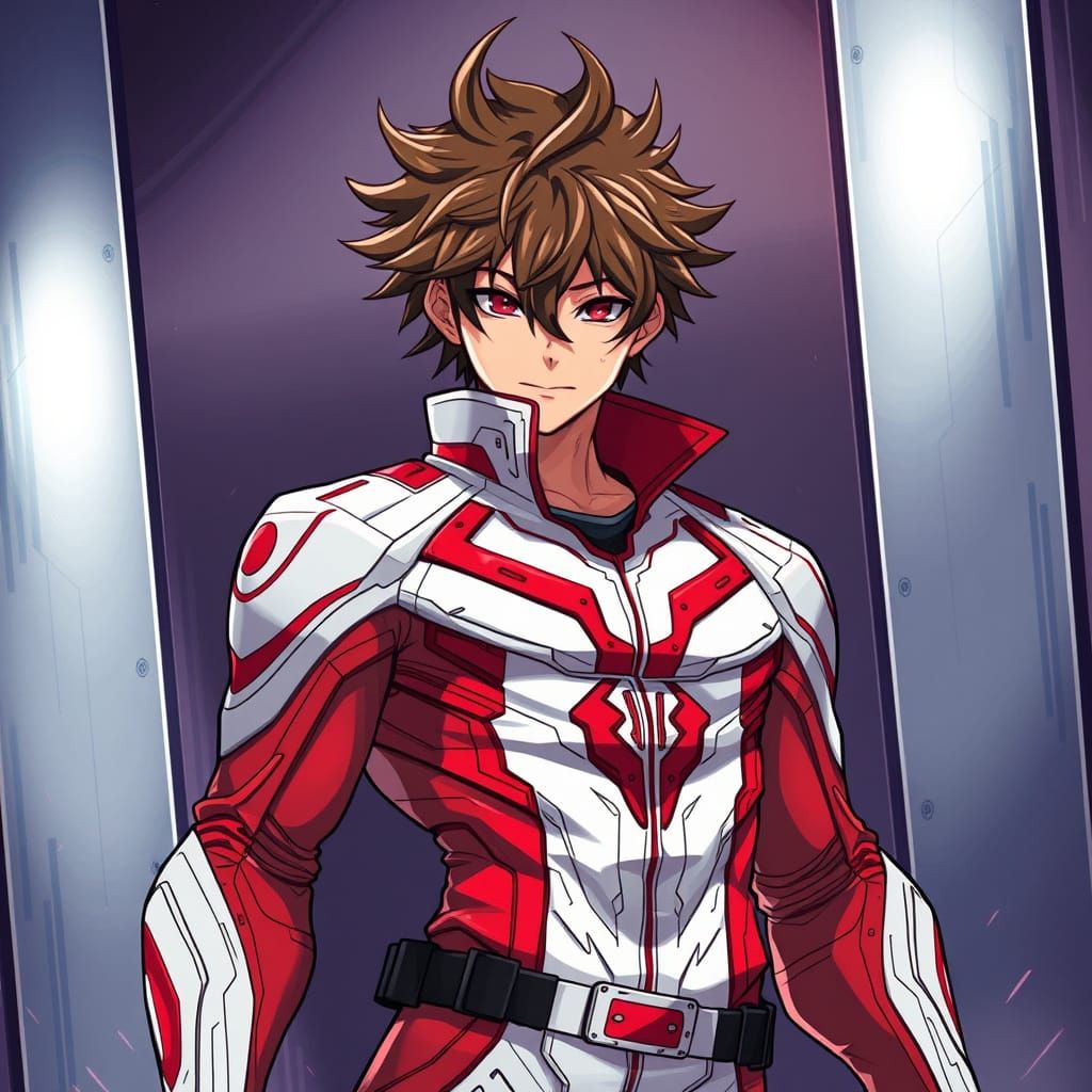 Heroic Anime Warrior in Vibrant Futuristic Attire