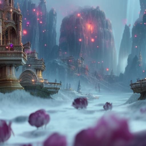 Tulips Bloom in Snowy Sunshine: Digital Matte Painting