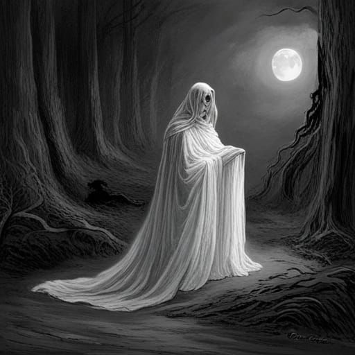 Ethereal Ghost Woman in Dark Gothic Style