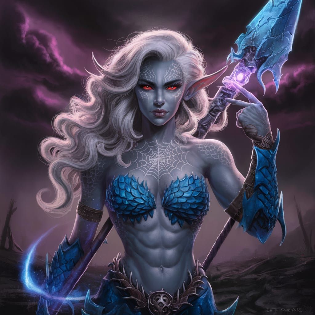 Drow Elf Warrior in Comic Book Style