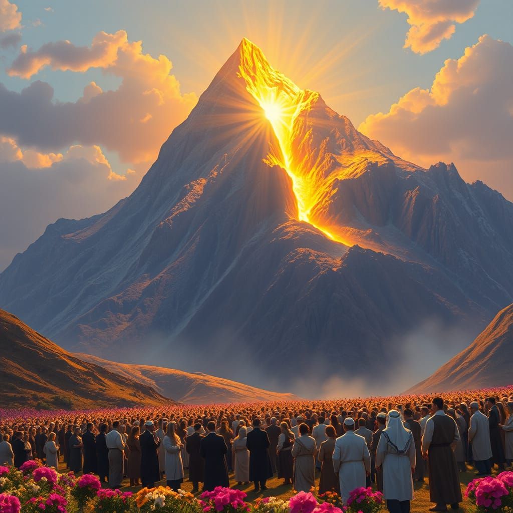 Radiant Mount Sinai Scene with Jewish Figures