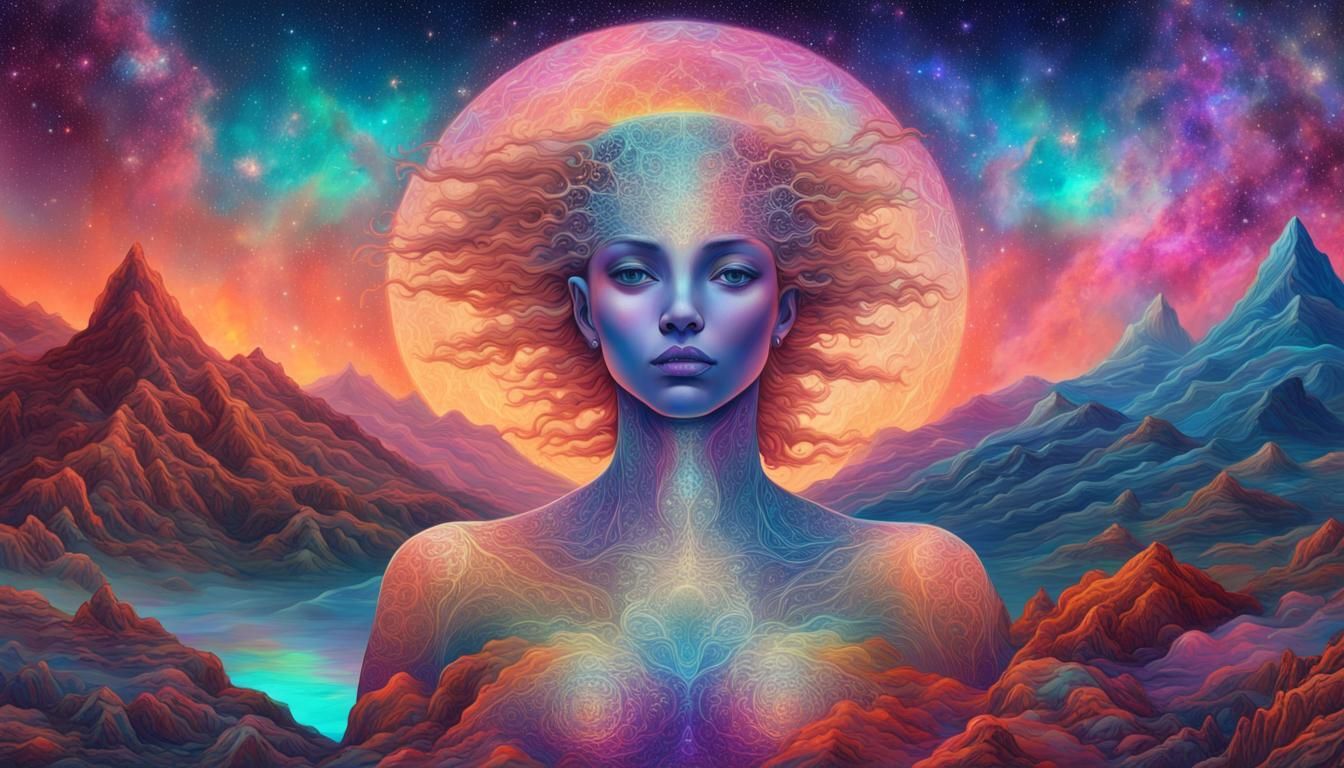 Cosmic Female Landscape in Visionary Style