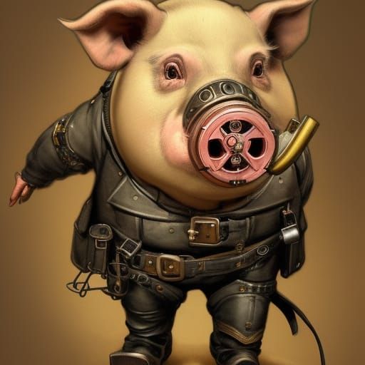 Steampunk Pig Soldier Portrait in 8K
