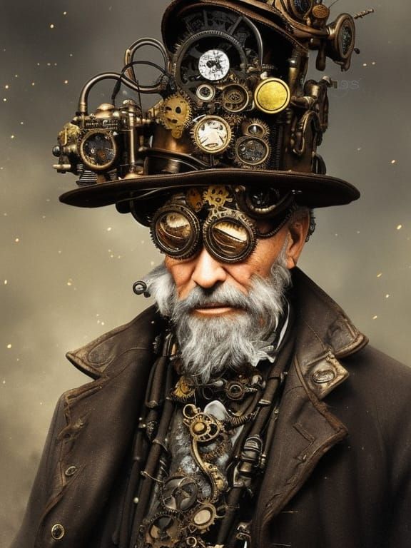 Steampunk Gentleman in Victorian City: Digital Illustration