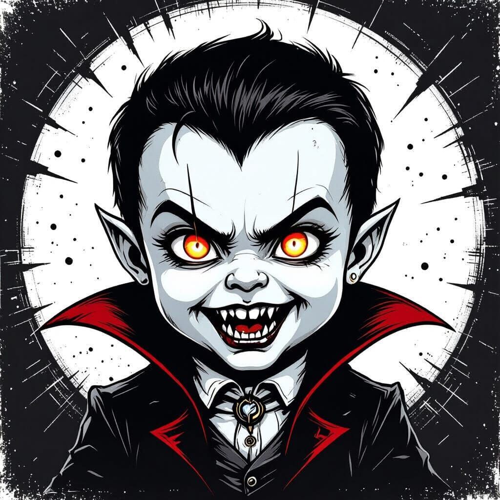 Baby Vampire in High-Contrast Vector Line Art Style
