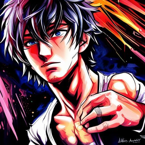 Anime Style Portrait with Melting Paint Effect
