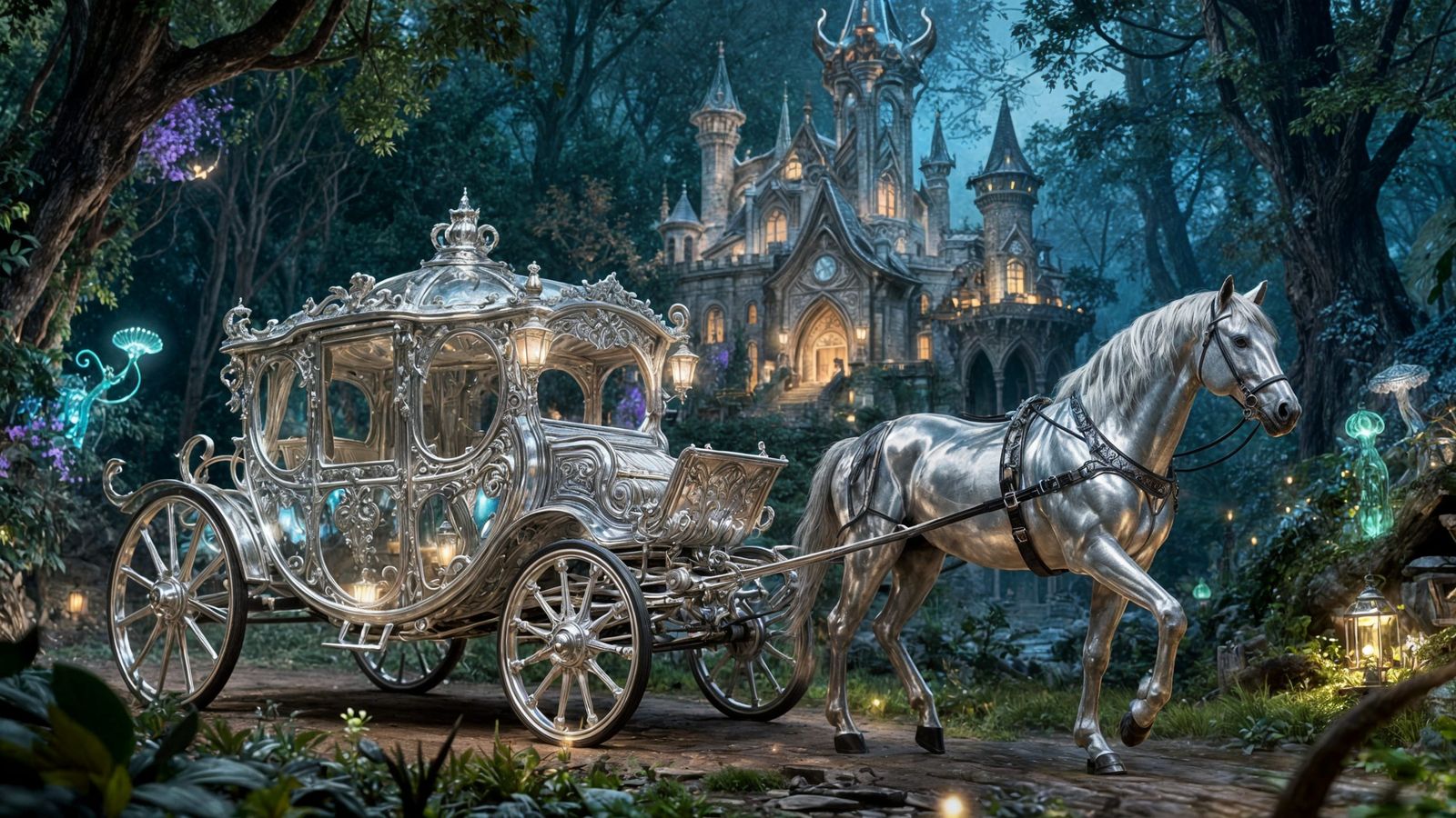 Silver Antique Carriage Before Elven Castle