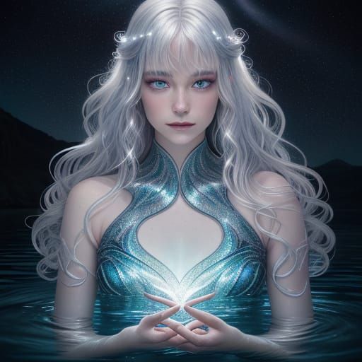 Ethereal Woman Emerges from Waters in Enchanting Hyperrealis...