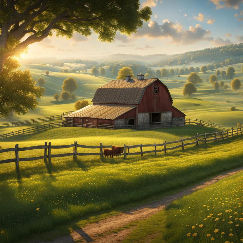 Peaceful Countryside Scene with Grazing Livestock