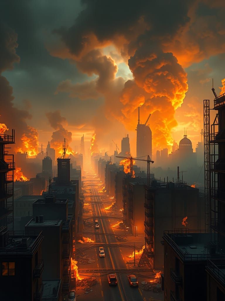 Dystopian Cityscape in Hyper-Realistic Fantasy Style