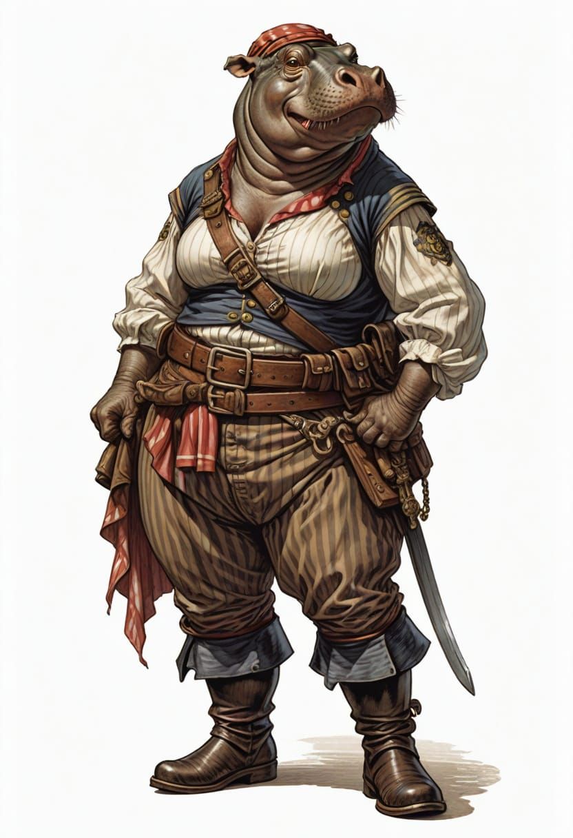Elegant Hippopotamus Pirate Maiden in 18th Century Style
