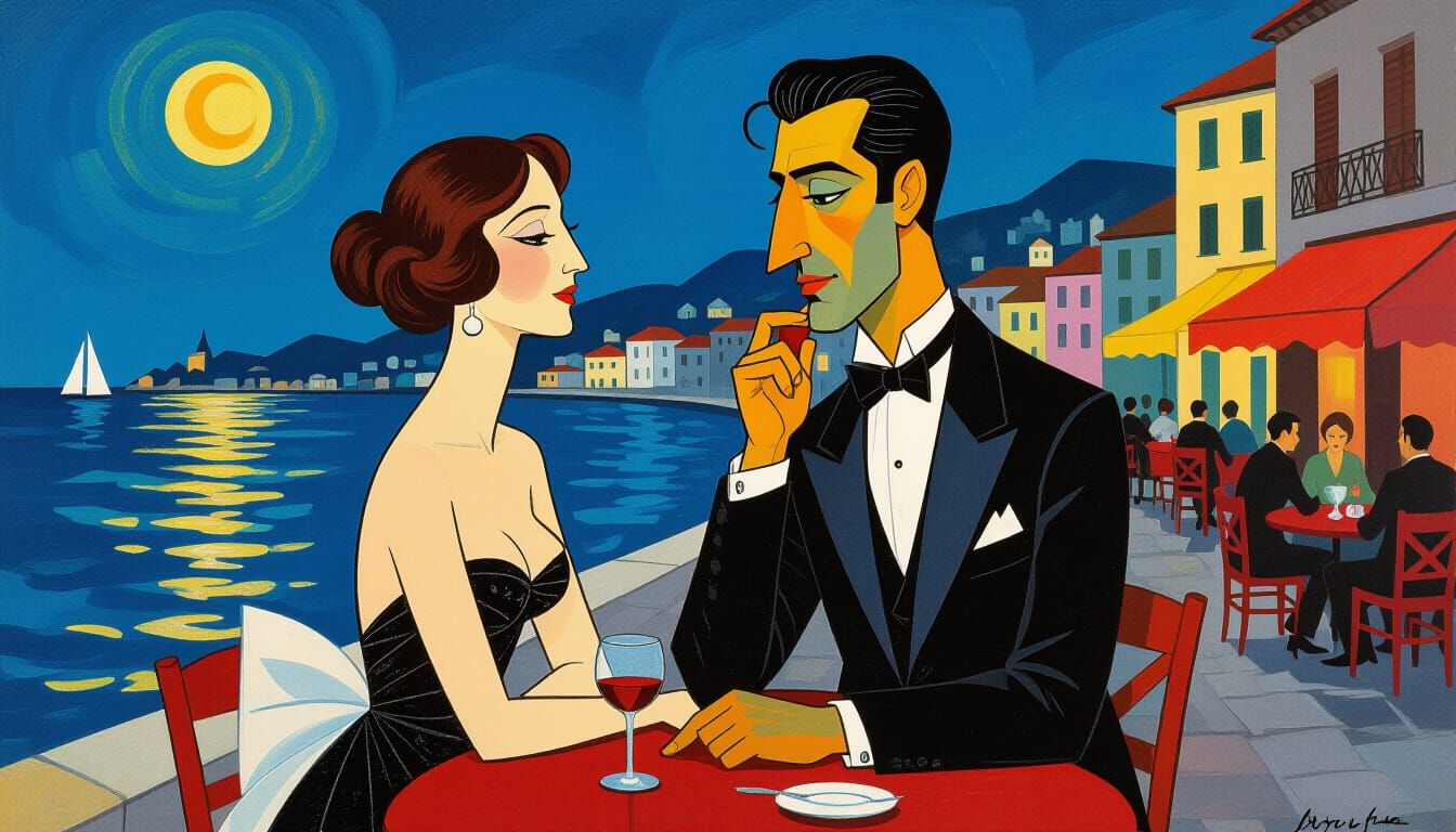 Elegant Woman on Summer Night, Modigliani & Steinberg Style