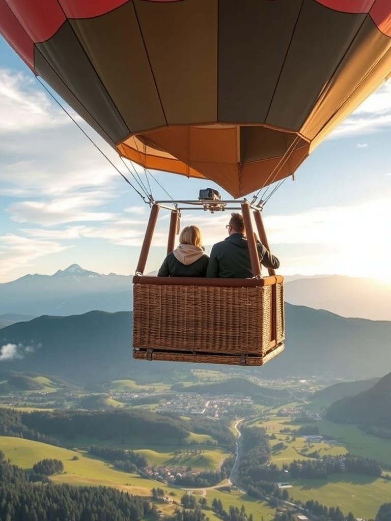 Hot Air Balloon Soaring Above the Alps