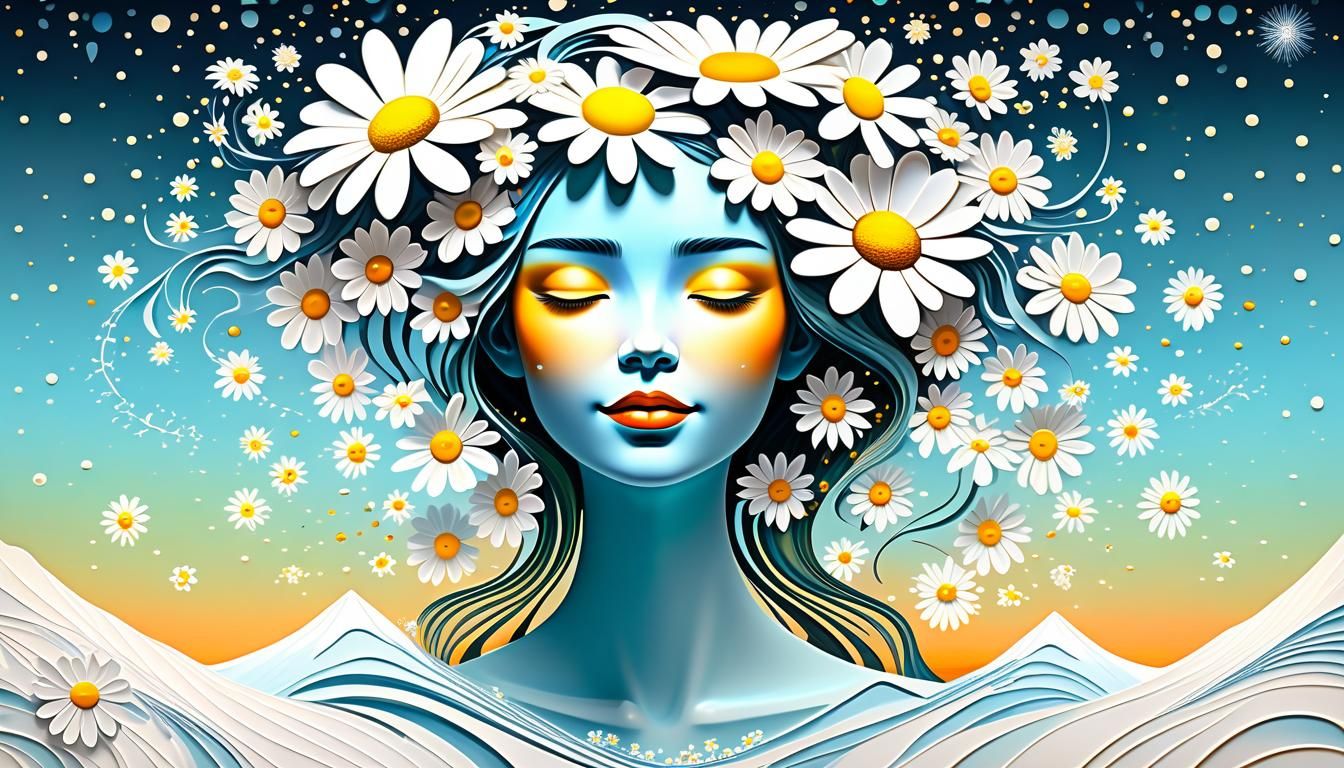 Surreal Contrasts: Diamonds, Moonlight, and Spring Daisies