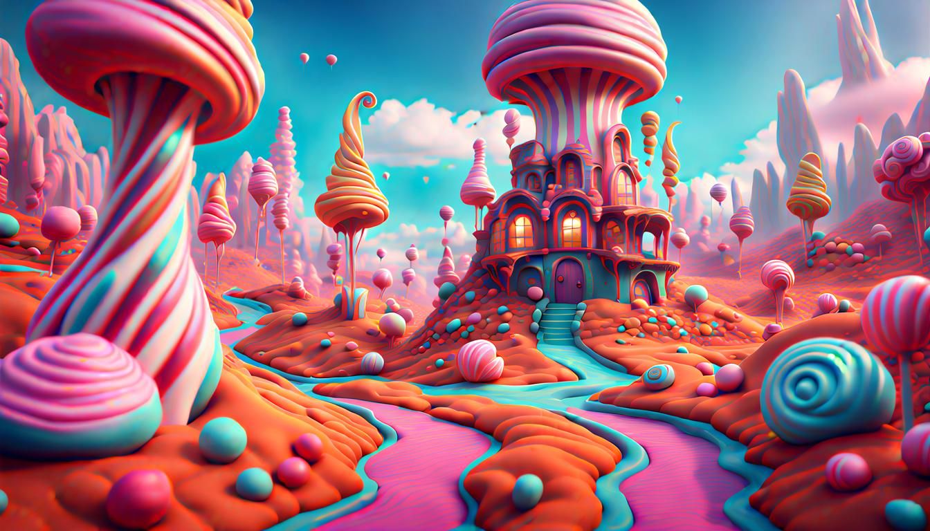 Whimsical Surrealistic Candyland Landscape