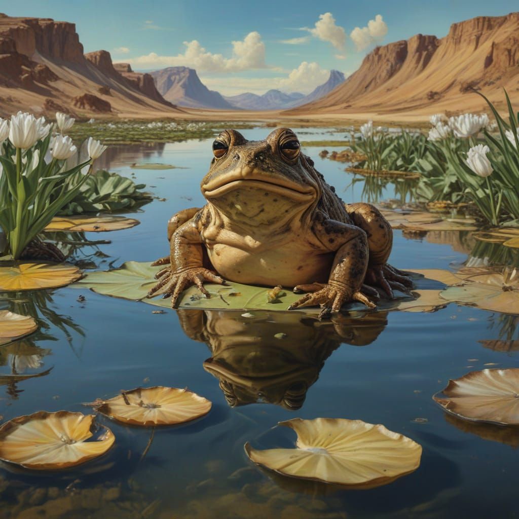 Toads with Human Faces in Surrealist Oil Painting