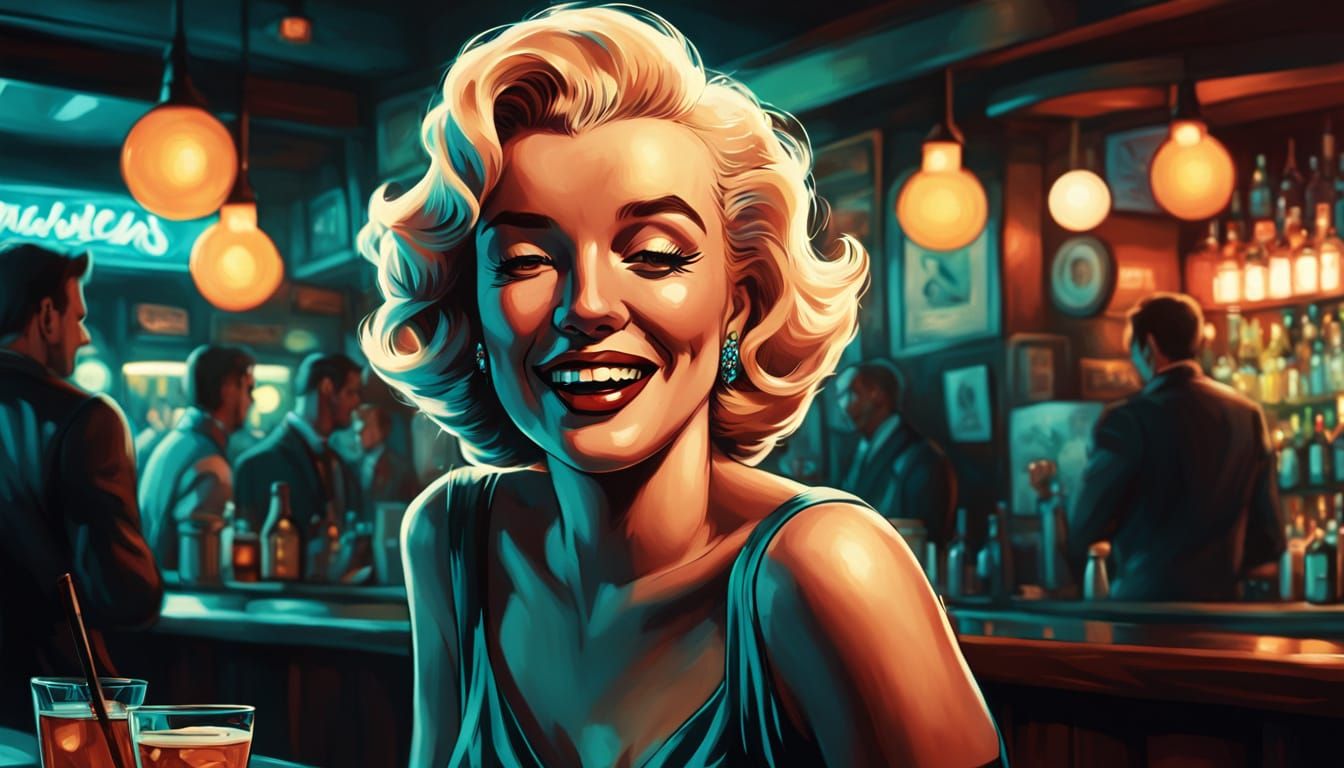Marilyn Monroe in Dimly Lit Bar, Comic Book Art