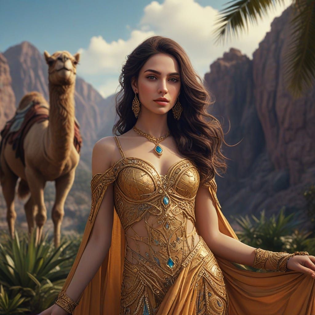 Regal Arabian Beauty in Golden Elegance