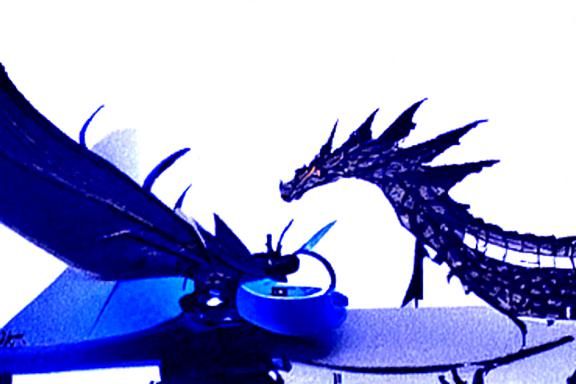 Dragon with Fan: A Colorful Digital Rendering