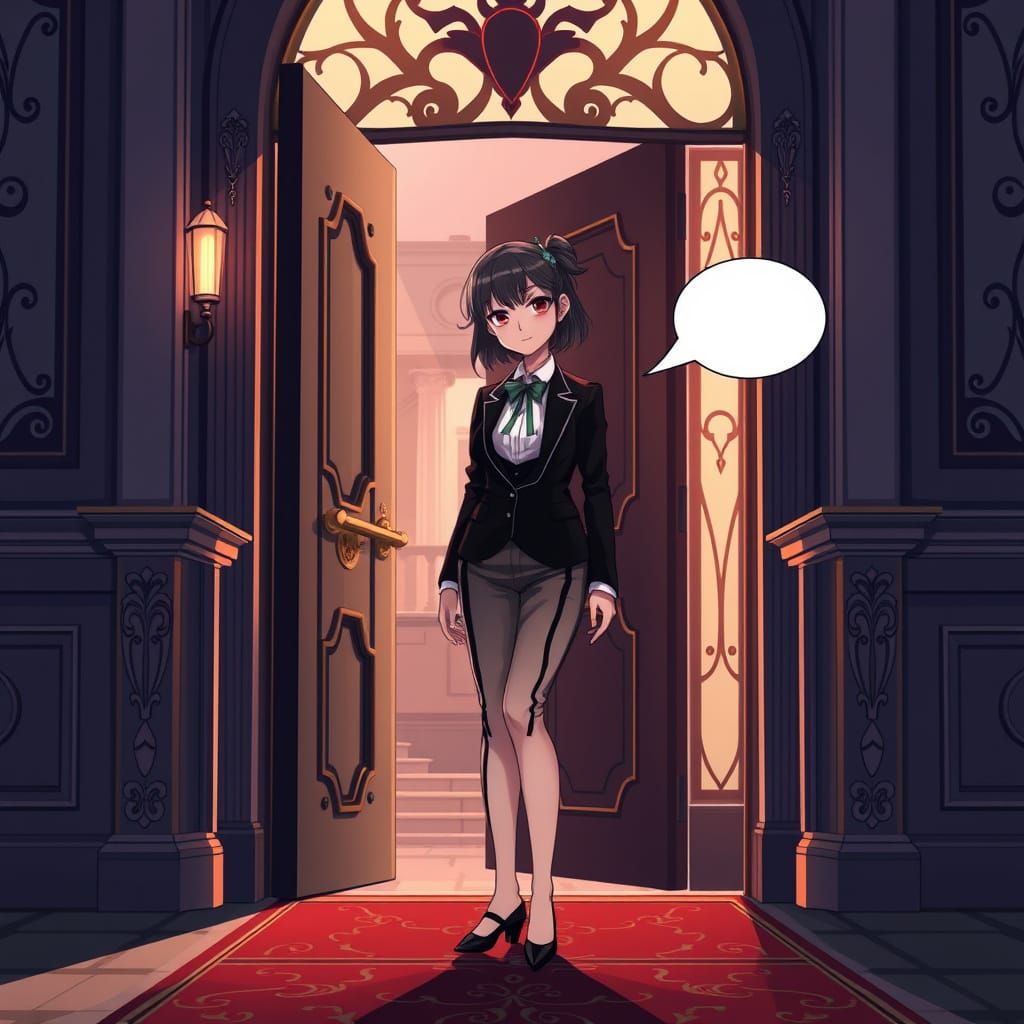 Elowen Seraphine: Manga-Style Anime Portrait at Lavish Doorw...