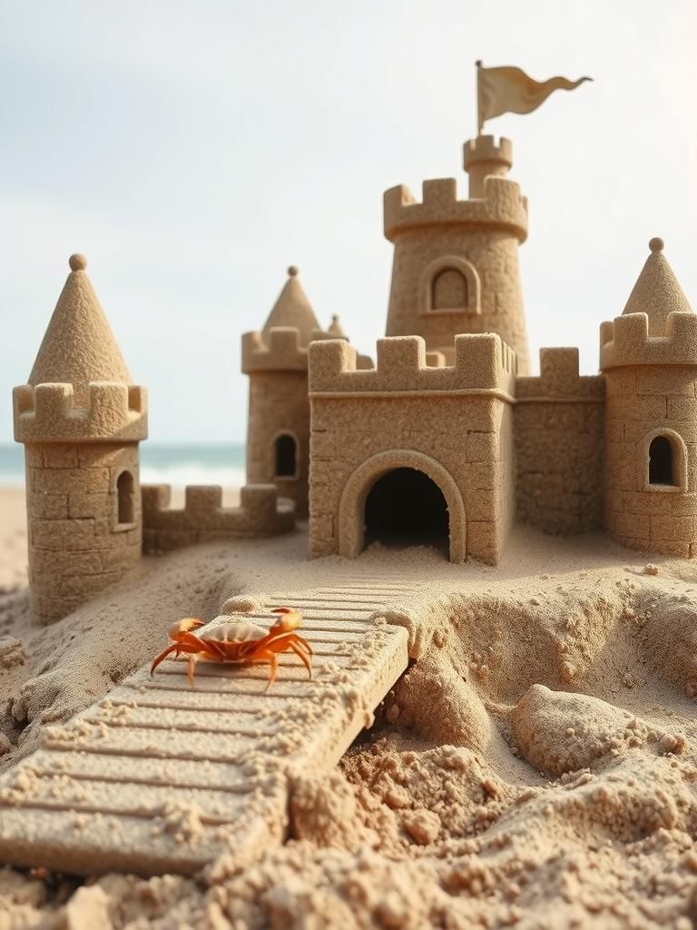 Sandcastle Castle with Crab on Drawbridge