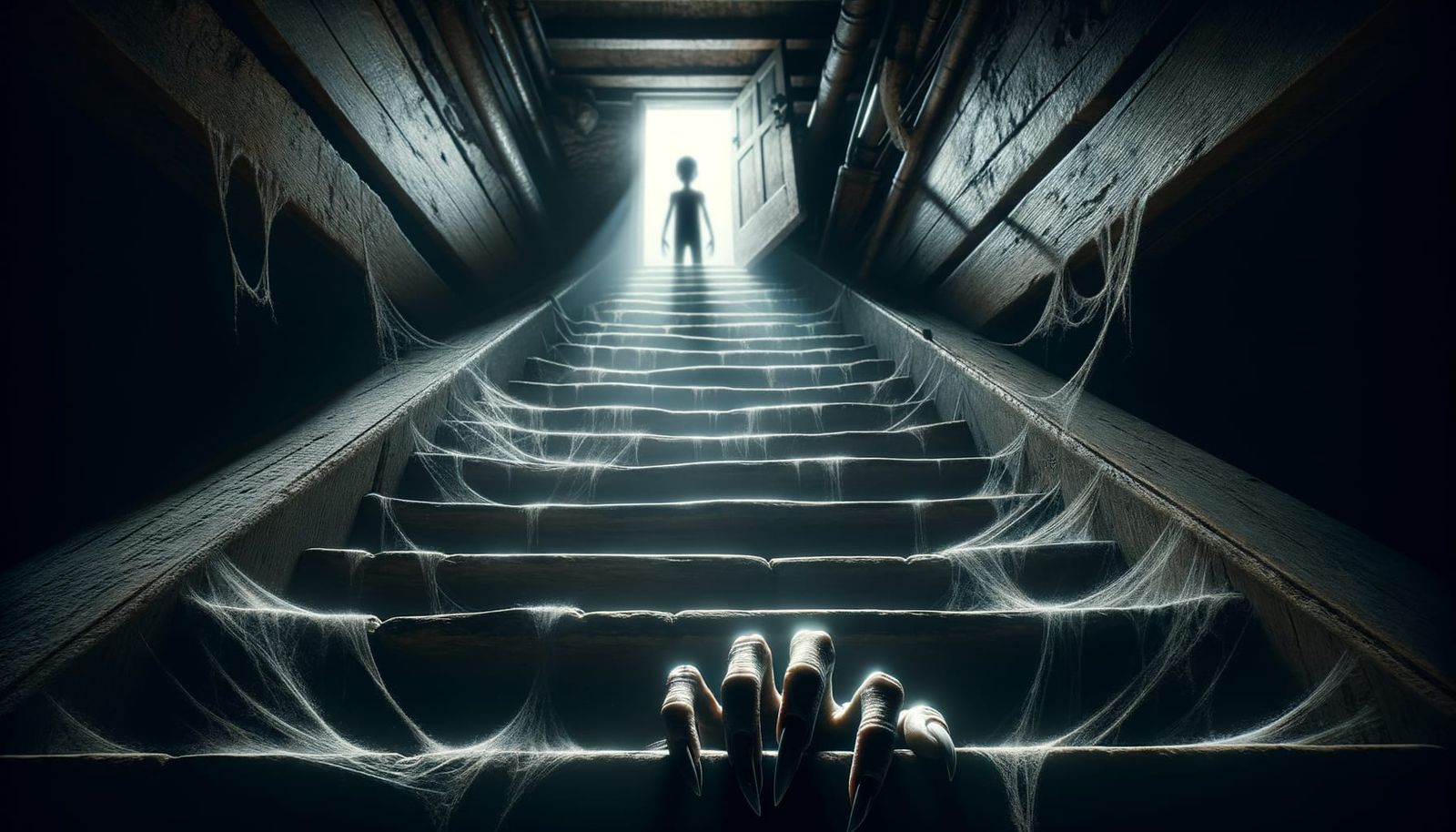 Creepy Basement View with Sinister Hand