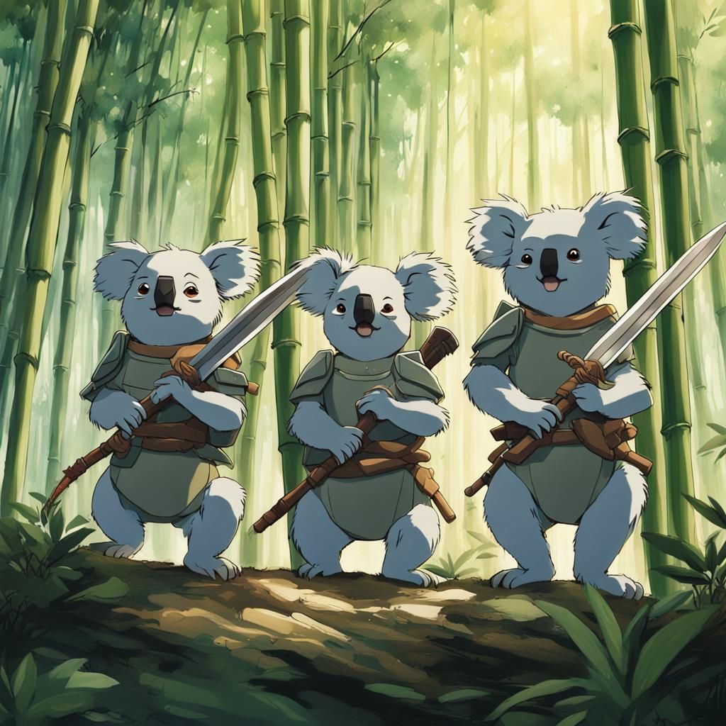 Koala Warriors in Bamboo Forest: Ghibli-esque Anime