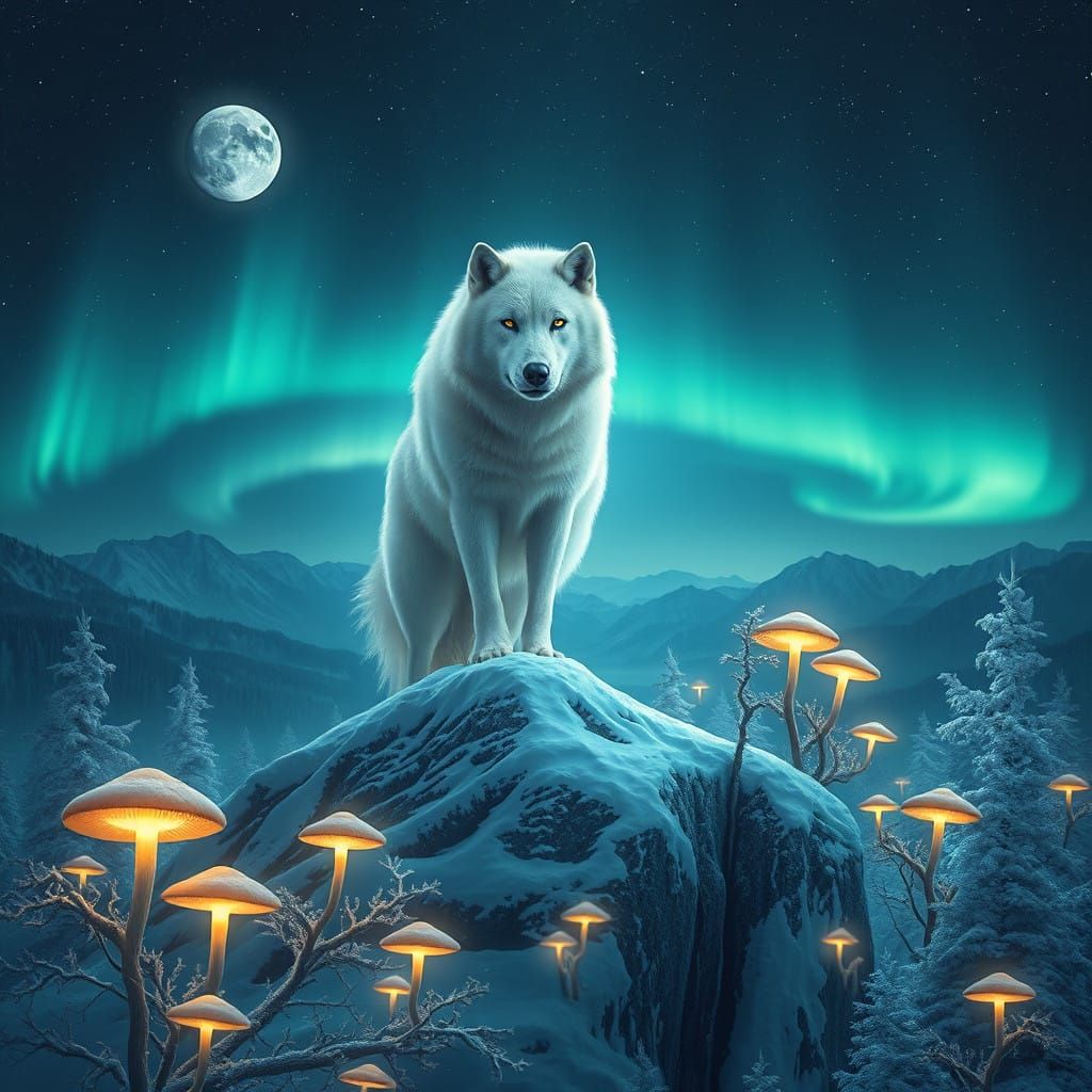 Majestic White Wolf in Enchanted Winter Wonderland