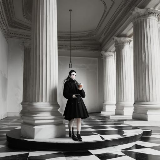 Gothic Model in Coffee Shop, Black and White Photography