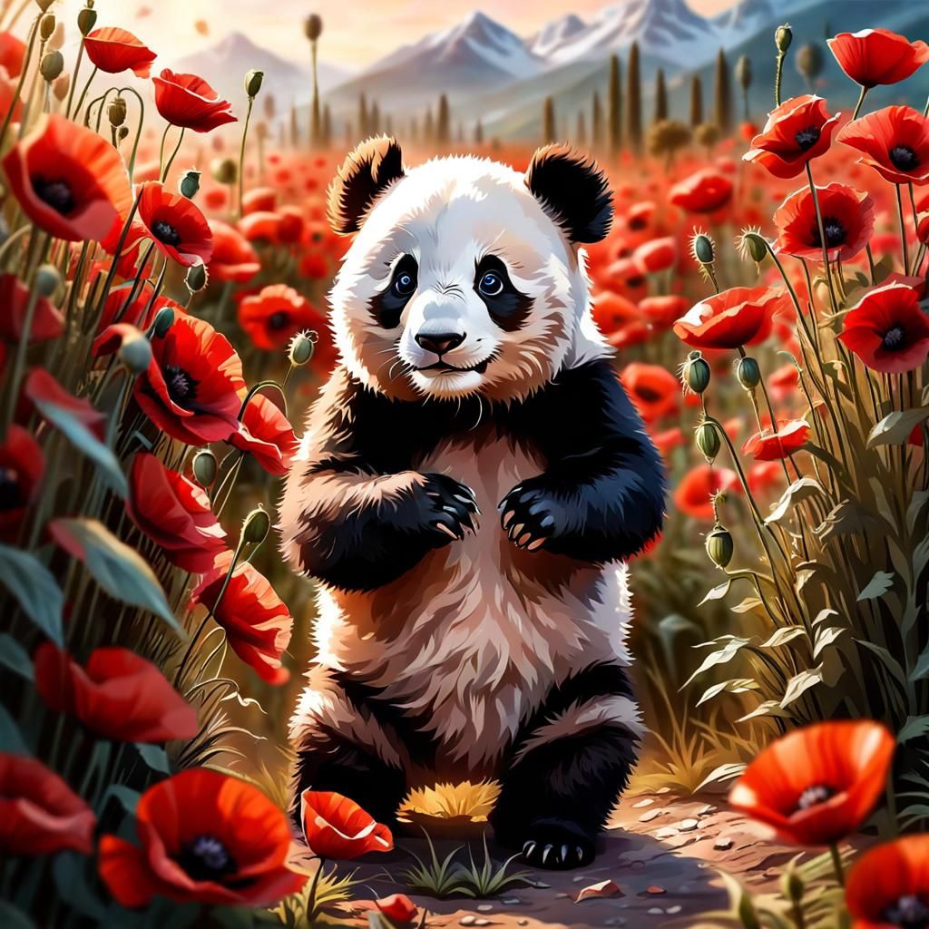 'Panda Pads Through Poppy Field'
~ Inspired by @dontkno s 'Cherry Blossom Cat