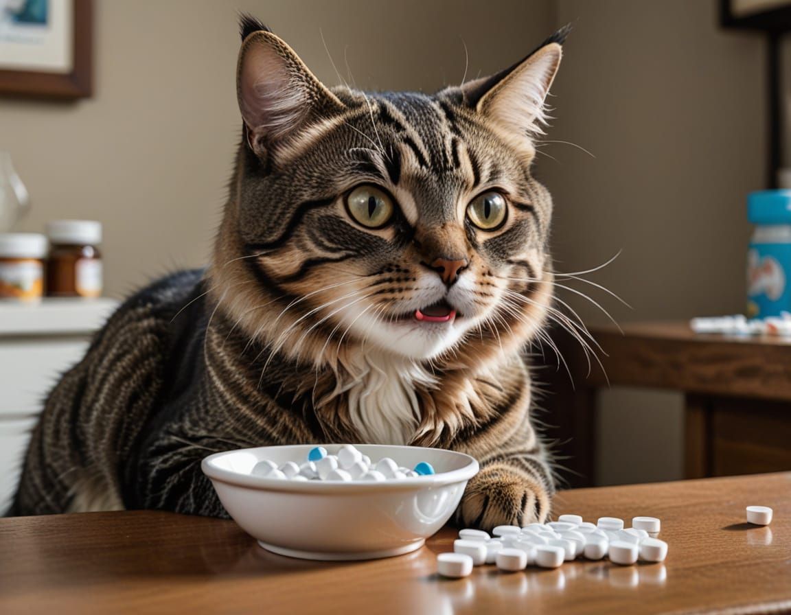 Horrified Comic Cat Sees Pills in Bowl
