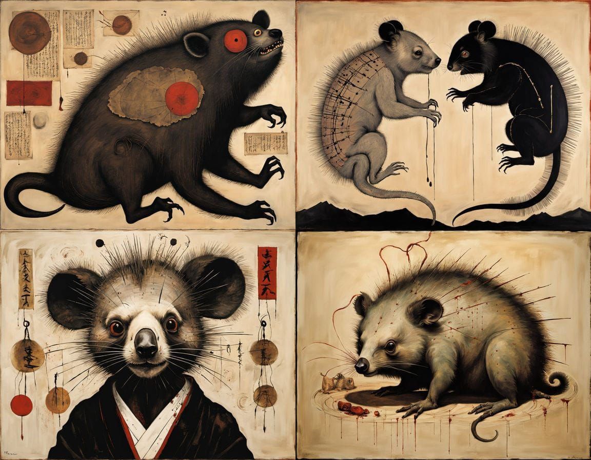 Mythical Geisha Creature in Surrealist Horror Style