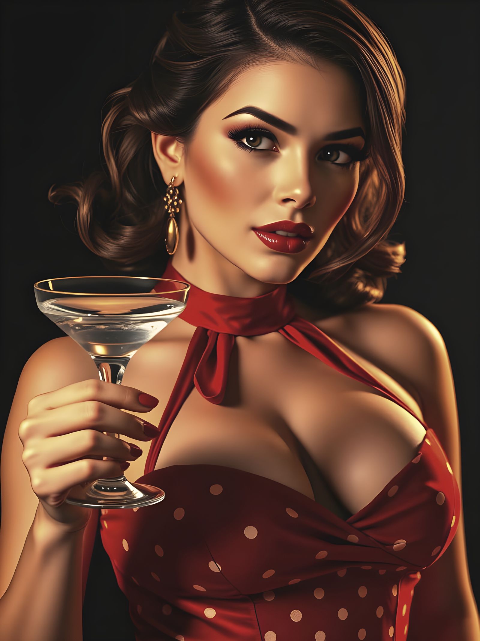 Retro Pinup Woman with Martini in Vargas Style