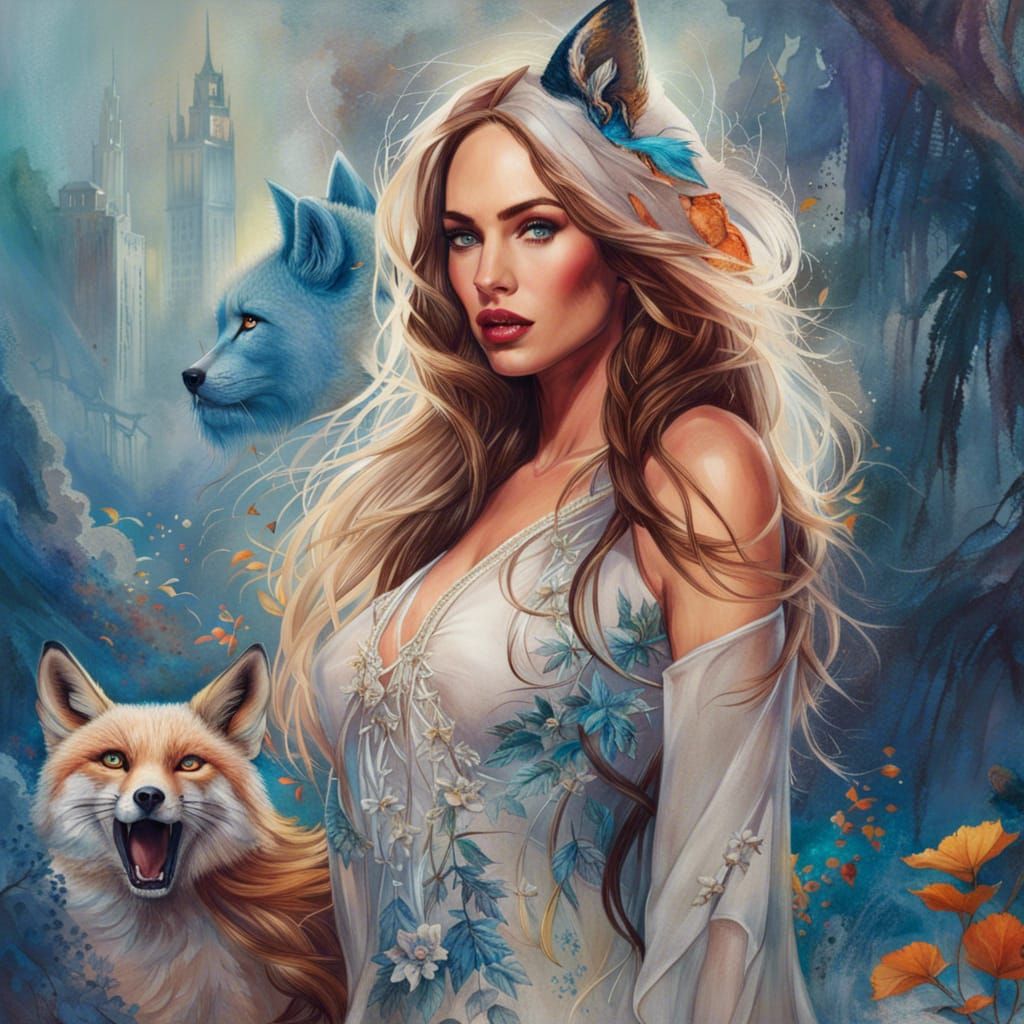 Fox Costume Portrait in Mixed Media Style