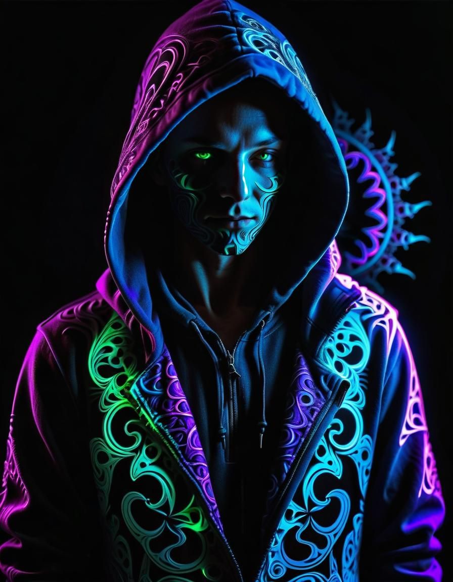 Neon Fractal Assassin in Chiaroscuro Style