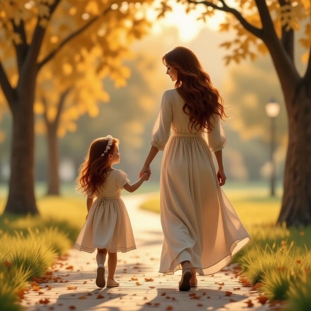 Wire Sculpture of Woman and Daughter in Park