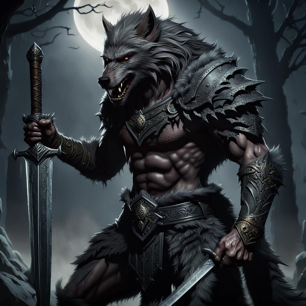 Armored Werewolf Warrior in Dark Fantasy Ambiance