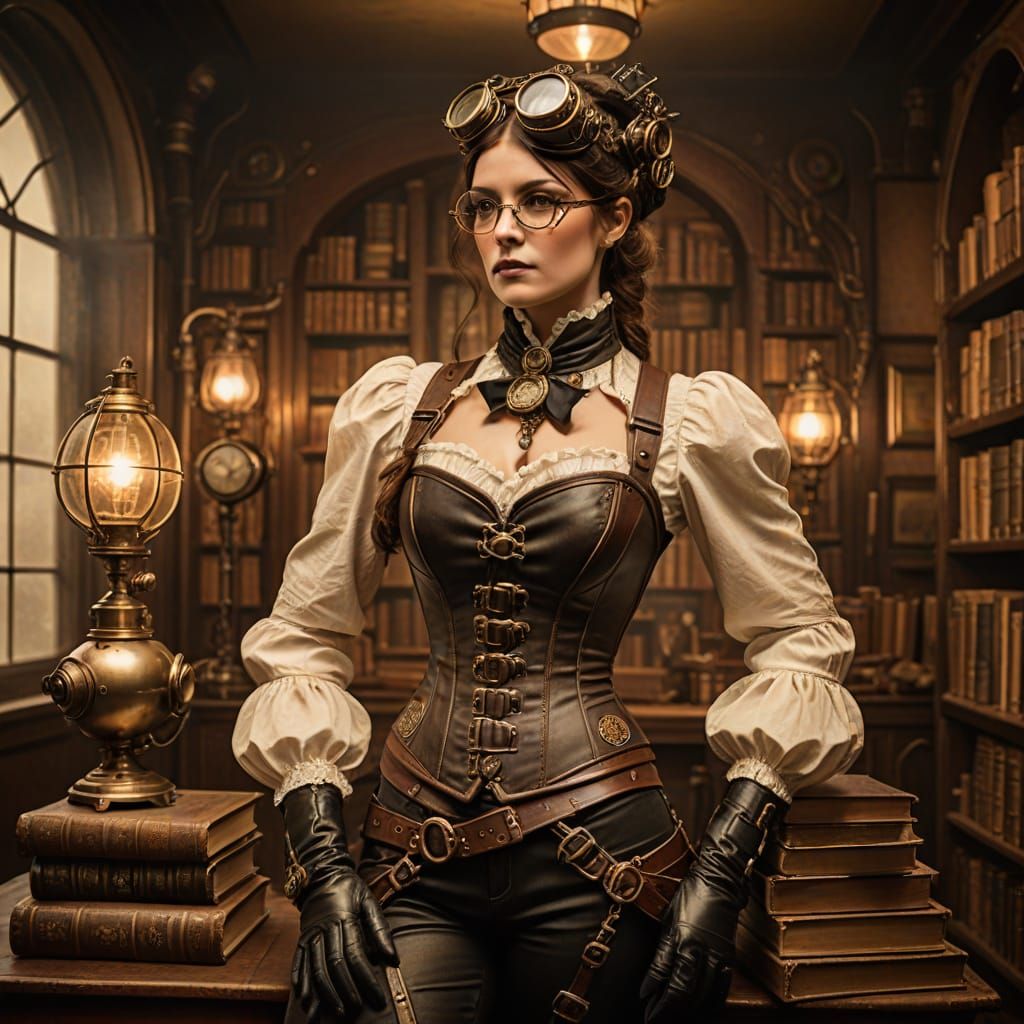 Steampunk Woman Portrait in Vintage Photography Style