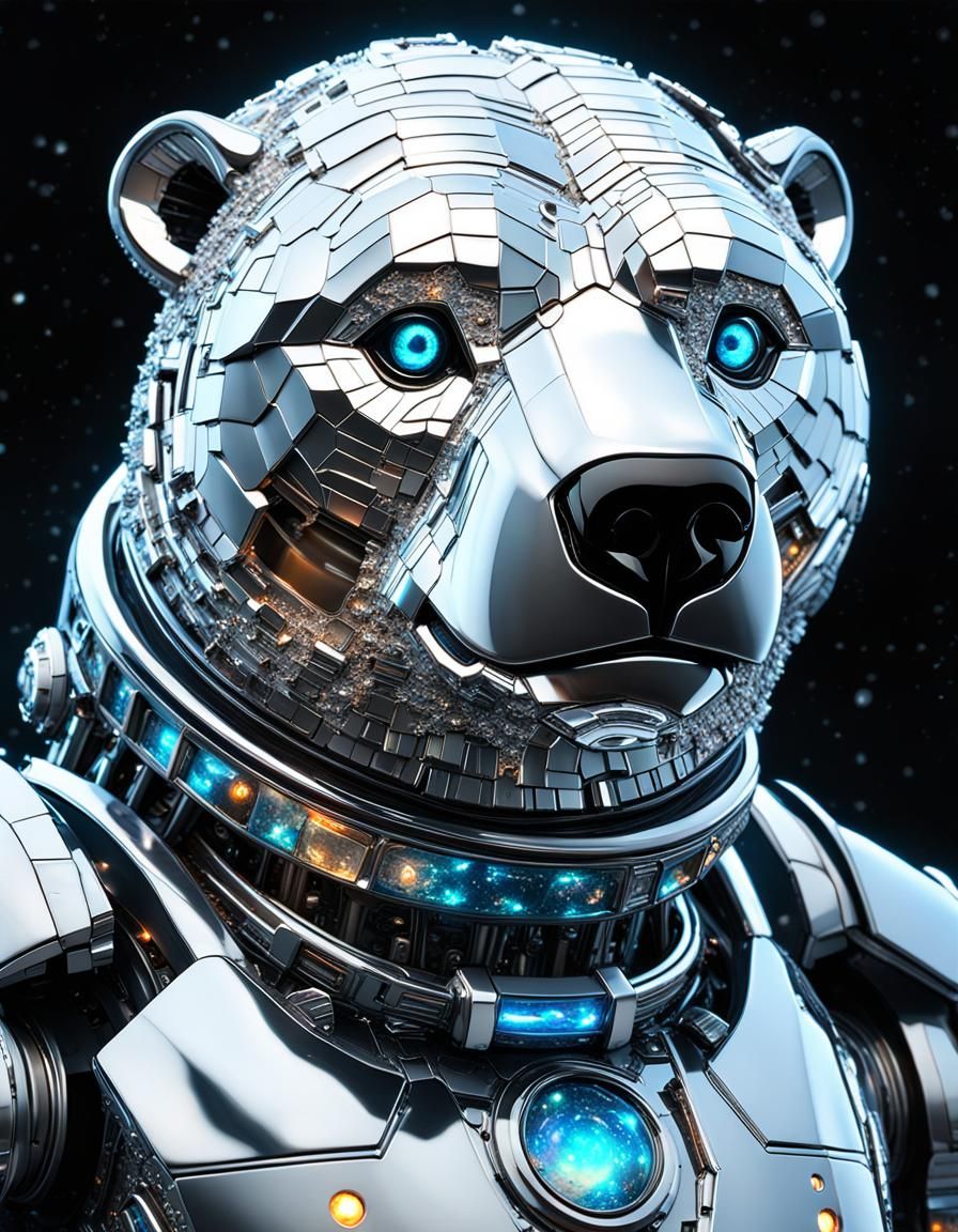 Cyborg Polar Bear Portrait in Volcanic Hyperspace