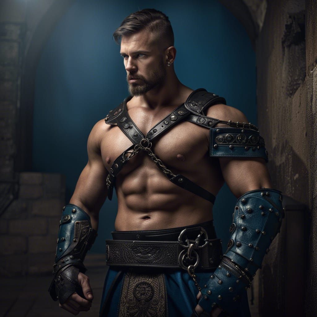 Muscular Gladiator in Medieval Dungeon