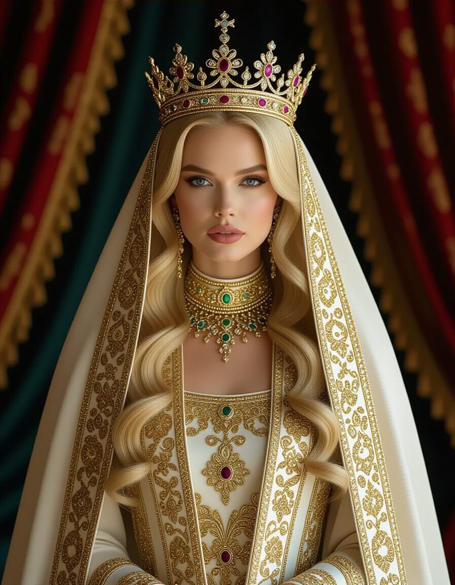 Majestic Royal Figure in Opulent Jewel-Toned Setting