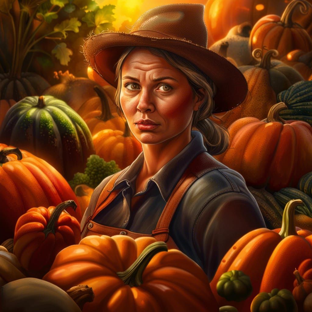 Epic Farmer Woman Portrait with Vegetables