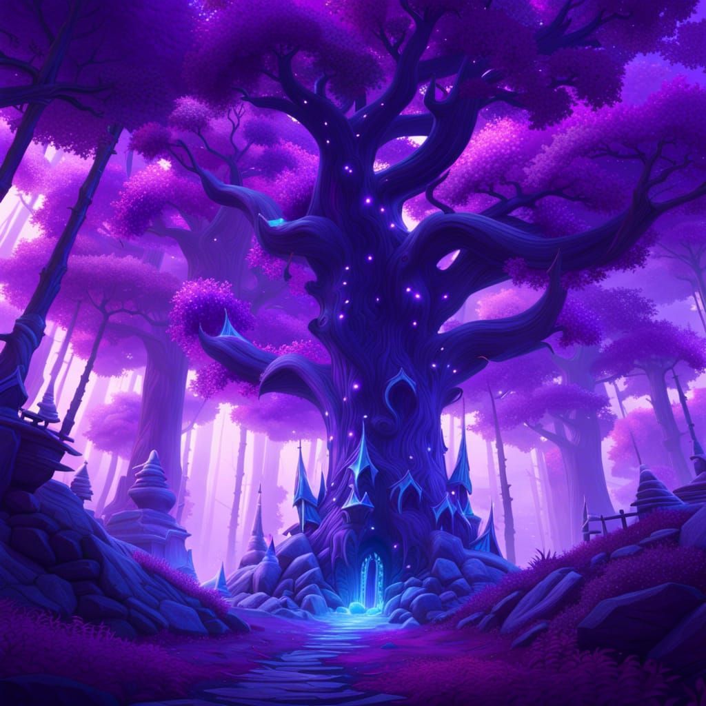 Luminous Crystal Forest in Purple and White