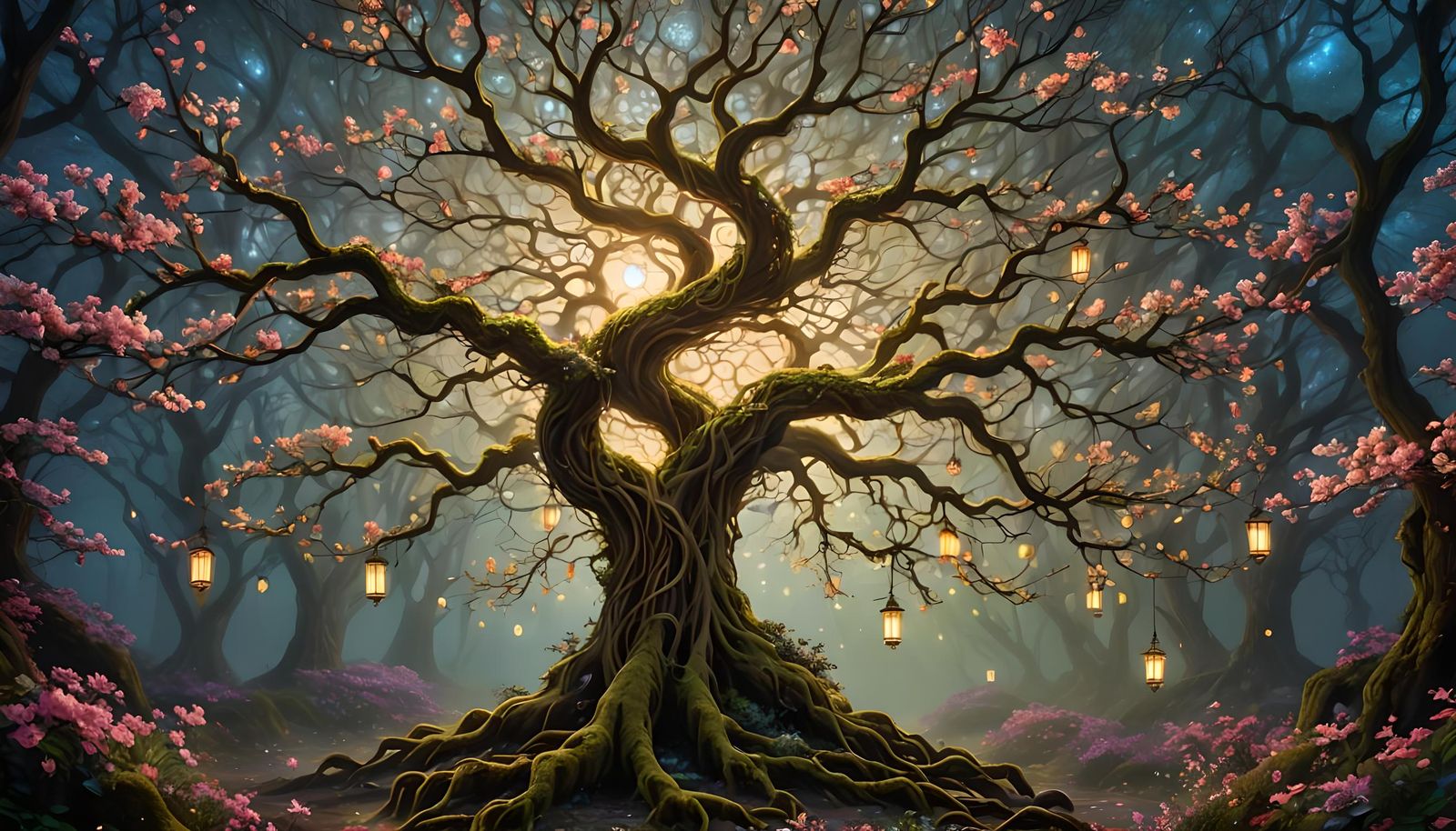 Celestial Enchanted Forest with Tree of Dreams