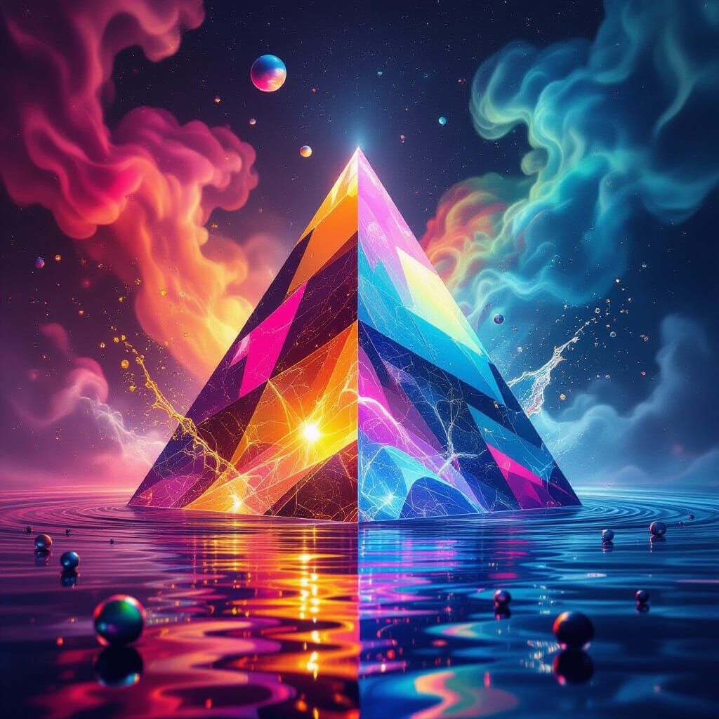 Abstract Prism Shattering into Rainbows and Flames