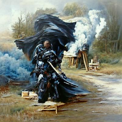 Dark Paladin Wandering a Ravaged Land