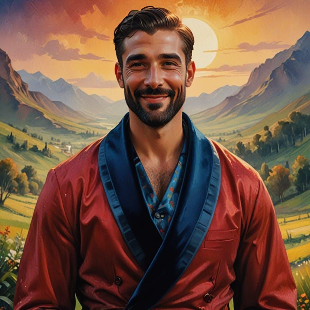 Man in Velvet Suit, Vibrant Oil Painting Style