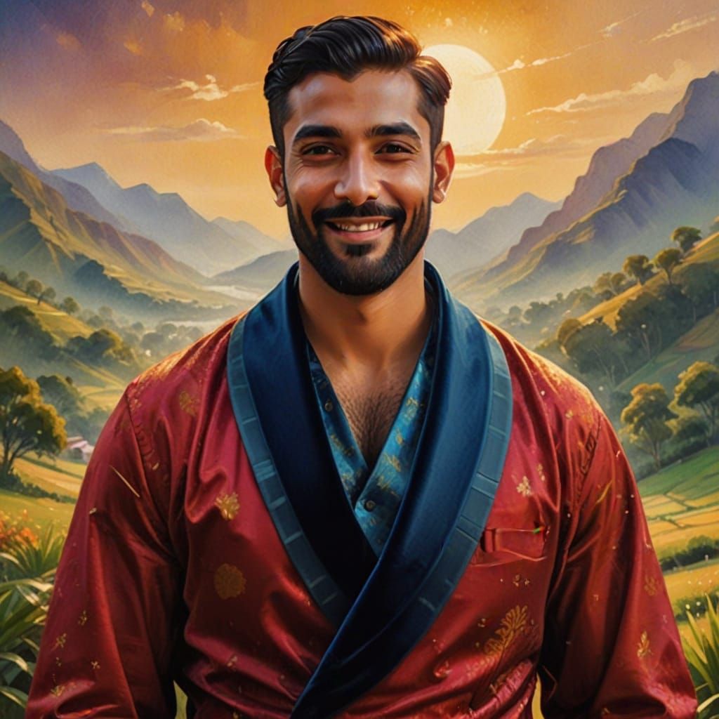 Handsome Man with Quiff in Bollywood Portrait