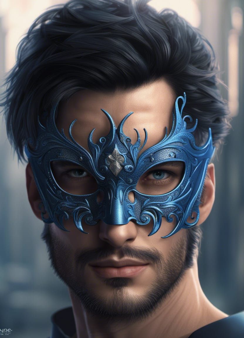 Man with Blue Mask: Detailed Fantasy Portrait