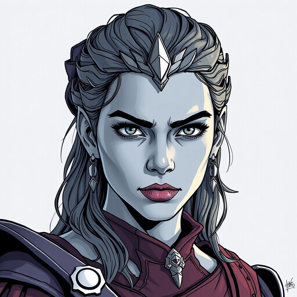 Warrior Queen Line Art Portrait